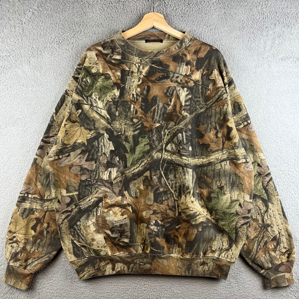 Commander Advantage Timber Camo Sweatshirt Mens XL Woodland Hunting Fleece Crew